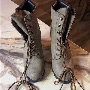 Maurices Taupe Lace-Up Combat Boots